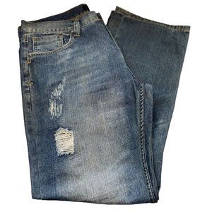 Vigoss USA Jeans Mens Size 38x33 High Waist Blue Medium Wash Destroyed Ripped